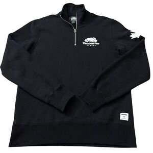 Roots Vancouver Canada Mens Quarter Zip Sweatshirt Black Fleece Pullover Small